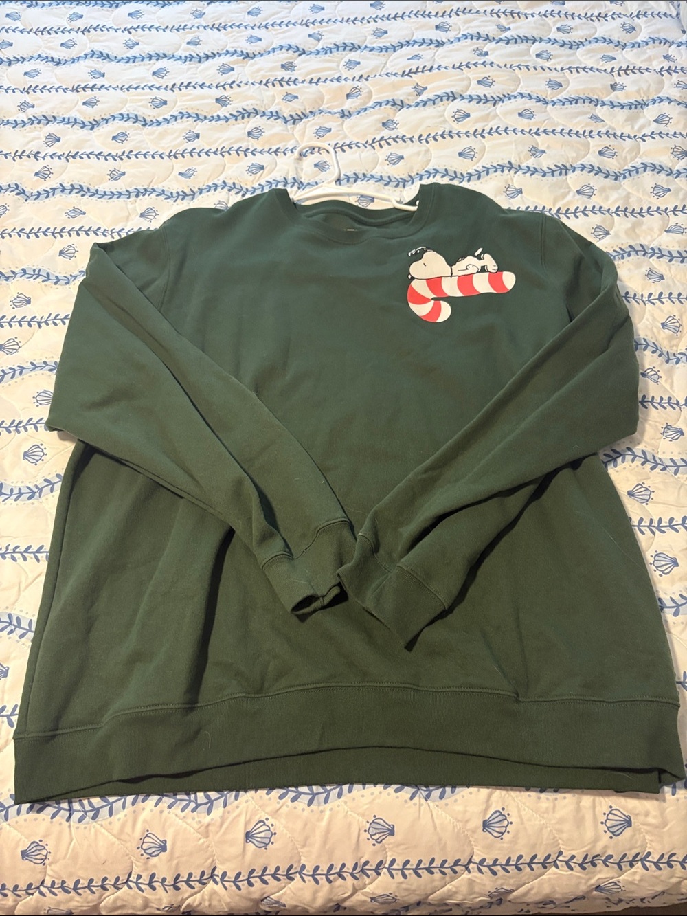 Forest Green Crewneck Sweatshirt with Snoopy Candy Cane Graphic